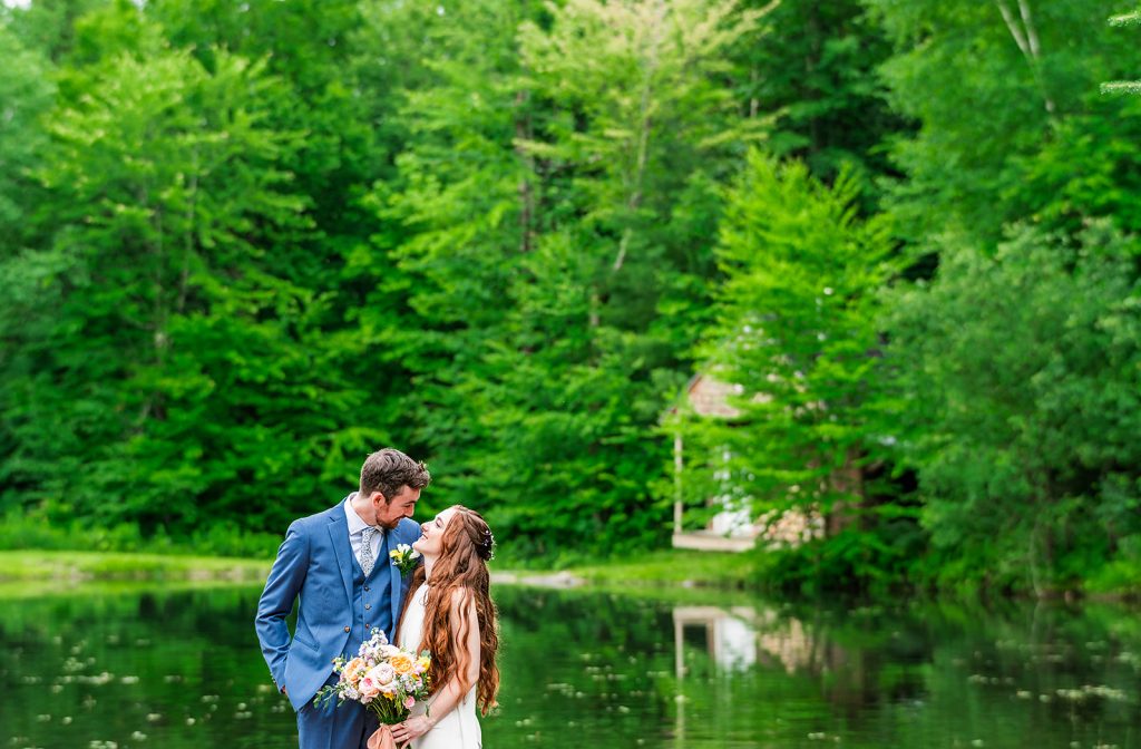 Rules to Tour By: Top 5 Things to Know Before You Tour a Wedding Venue 17 A wedding couple embraces in front of the pond.