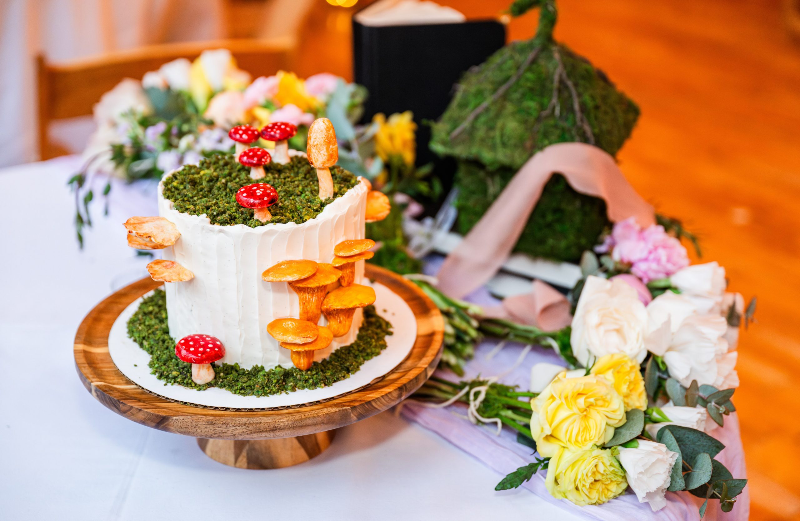 Whimsical Woodland Wedding at Sleepy Hollow Inn 25 Mushroom Wedding Cake
